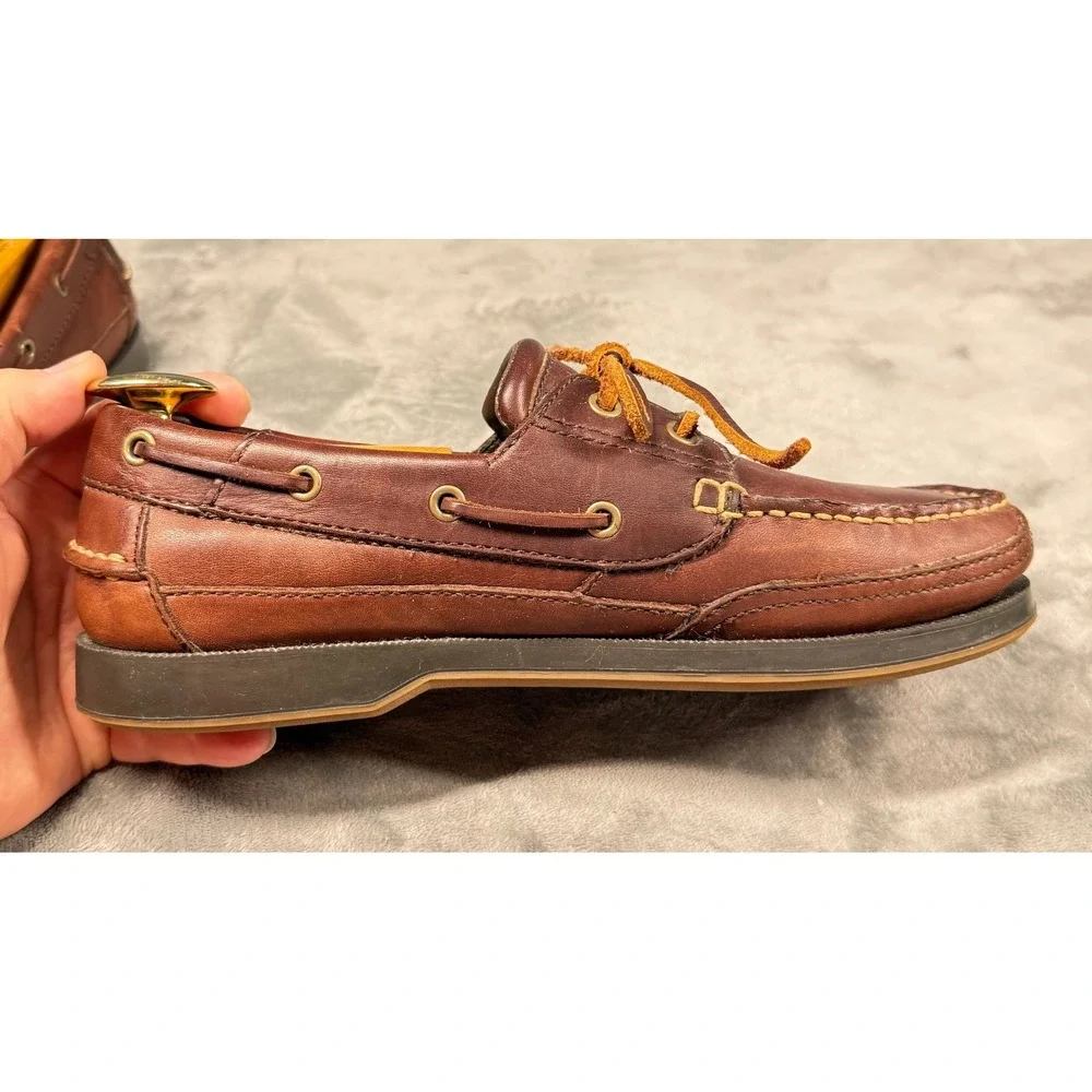 Cherokee Boat Shoes Mens 9 Brown Leather Moc Toe Lace Up Deck